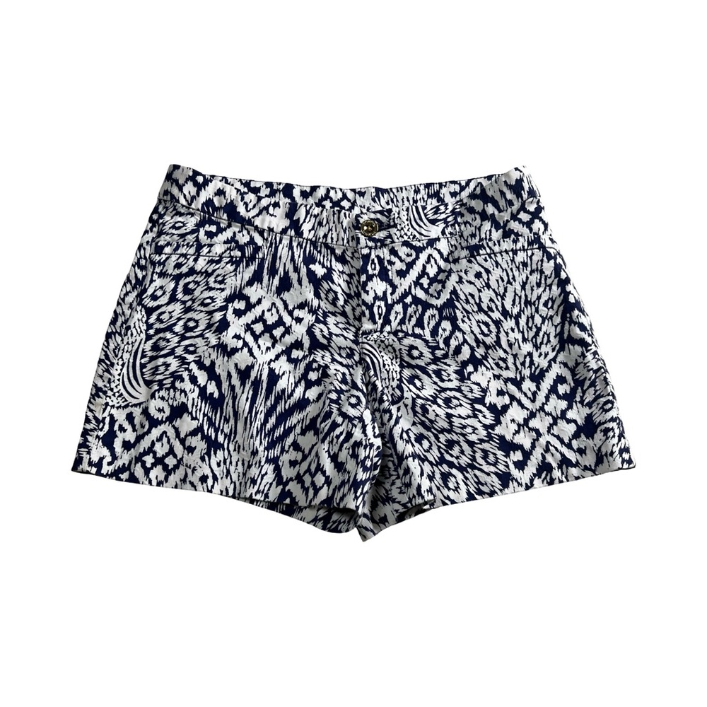 Lilly Pulitzer Callahan Shorts Navy Blue White Ikat Animal Print Jacquard Size 6